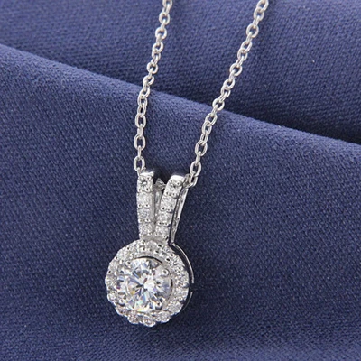 Ожерелье с подвеской в виде ореола женское созданное в лаборатории круглой огранки серебро 925 пробы 1,25 карата - Изображение 1 из 4