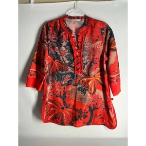 Soft Surroundings Joy Luck Red Asian Tunic Blouse Top Size Small - Picture 1 of 6