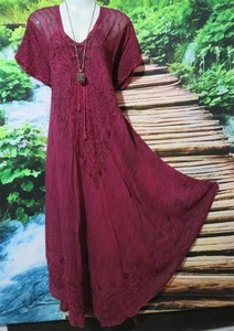 BOHO GYPSY DEEP PINK GEORGETTE EMROIDERY LACE UP DRESS reg 14-20 100-124CM - Picture 1 of 3