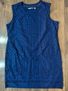 Isaac Mizrahi Live Navy Blue Crochet Overlay Sheath Mini Dress Size 1X Stretchy - Picture 1 of 12