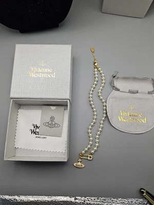 Used Vivienne Westwood Necklace Triple Pearl Choker Gold - Image 1 of 4