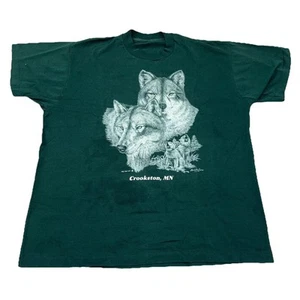 Vintage Nature Shirt Men XL Green Tee Wolf Wildlife Single Stitch 80s 90s Adult - Picture 1 of 12