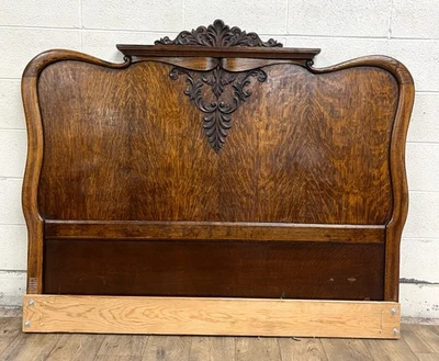 Vintage Queen OR Full Size French Rococo Louis XV Style Tiger Oak Headboard - Image 1 of 4