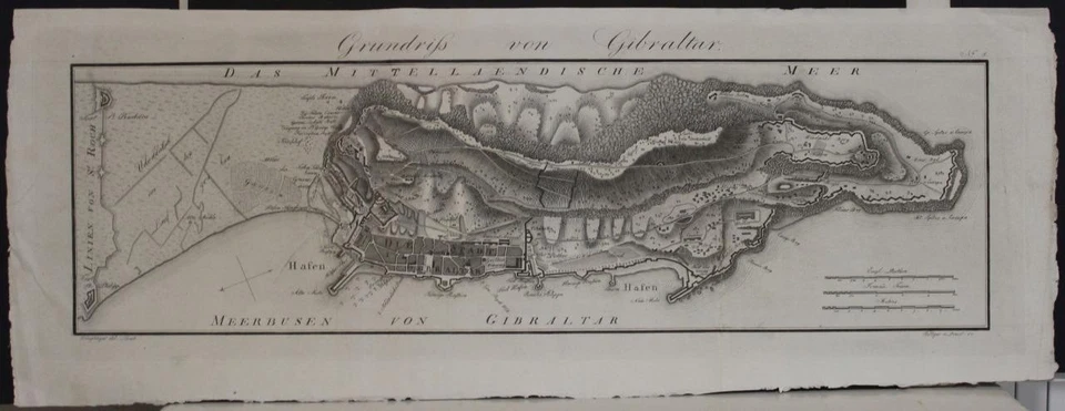 GIBRALTAR 1820ca DINGLINGER & BÕTTGER UNUSUAL ANTIQUE ORIGINAL LITHOGRAPHIC MAP - Image 1 of 1