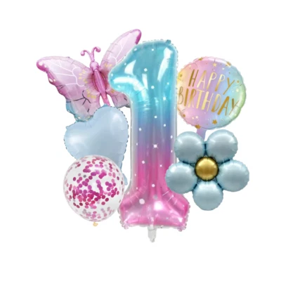 Giant Jelly-Look 40 дюймов номер воздушный шар упаковка для вечеринки - синяя и розовая тема с бабочкой - Изображение 1 из 3