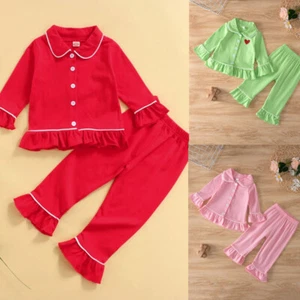 Baby Girl Pyjamas Long Sleeve Ruffle Tops and Pants Suit Toddlers Nightwear PJs - Picture 1 of 16