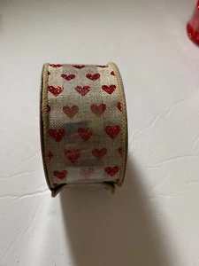 Celebrate It 1.5" Faux Lined Wired Ribbon Red Stitched Hearts Crafts New - Picture 1 of 2