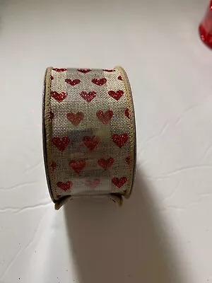 Celebrate It 1.5" Faux Lined Wired Ribbon Red Stitched Hearts Crafts New  - Image 1 of 2