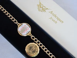 9ct GOLD PLATED STAINLESS STEEL SOS BRACELET LADIES/MENS MEDICAL ALERT TALISMAN - Picture 1 of 4