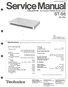 ORIGINAL TECHNICS ST-S6 FM/AM Stereo Tuner SERVICE MANUAL REPAIR - Picture 1 of 1