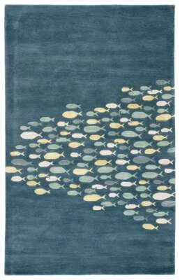 Alfombra alfombra suave moderna de peces costeros azul celeste acolchada a mano 100 % lana. Foto 1 de 4