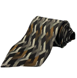 J. FERRAR Silk Repp Necktie Men's Size 4" x 56.5" Black Gold Silver Foulard Tie - Picture 1 of 8