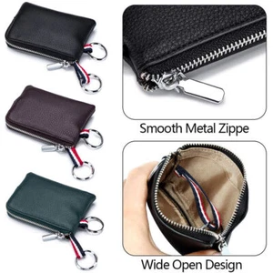 Men Women Mini Wallet Leather Zipper Key Holder Bag Card Holder Change Purse - Picture 1 of 13