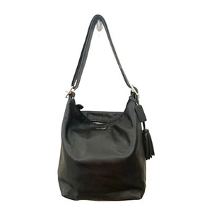 Coach Women Black Leather Hobo Shoulder Bag One Size Fabric Lining - Picture 1 of 10