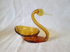 Art Glass Handblown AMBER GOLD SWAN Console Bowl Figurine Rainbow 4.5" tall