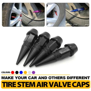 Car Truck Bike SUV Tire Air Valve Stem Caps 45mm Spiked Aluminum Dust Cove Black - Picture 1 of 7