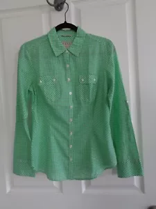 GUESS 100% Cotton Green and White Gingham Button Up Fitted Shirt S Worn Twice - Picture 1 of 6