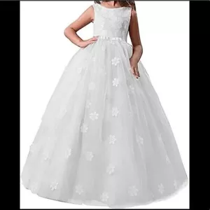 Girls Dress 12/14 White Tulle Flower Girl Embroidered Wedding Catechism Princess - Picture 1 of 6