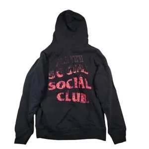 Felpa con cappuccio pullover uomo Anti Social Social Club interno fiammato taglia media nero rosso - Foto 1 di 9