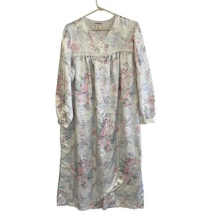 Heiress Satin Nightgown White Womens Size M Long Sleeve Floral Lace Trim - Picture 1 of 9