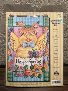 NIP Jeweled Banner Embroidery Kit Happy Spring Chick Easter Flowers 16x24 2441F - Picture 1 of 13