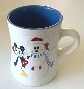 DISNEY Mug MICKEY MOUSE Winter SNOWMAN Teal SNOWFLAKES Blue Interior Texture - Imagen 1 de 5