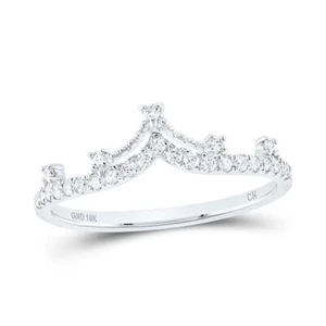 10K White Gold Round Cut Diamond Women's Contour Crown | Tiara Band Ring 1/5 CT - Picture 1 of 4