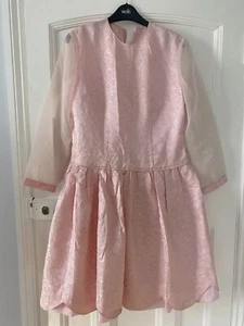 Vintage 1950s baby pink scalloped hem sheer sleeve short dress. Medium UK 12 - Picture 1 of 9