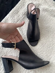 Kate Spade US9.5 Black Vero Cuoio Heeled Sandals Zappatos Soft Leather Italy - Picture 1 of 8