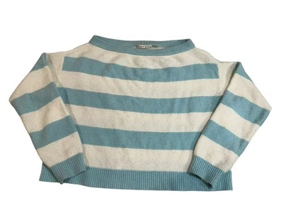 Suéter Alice + Olivia Bauer Fuera del Hombro a Rayas Talla Mediana Bebé Azul Blanco Foto 1 de 4