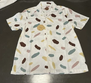 COMMON PEOPLE Camicia Uomo M Contour SS Texture Avorio Pennellata Multicolore Nuova con etichette - Foto 1 di 11