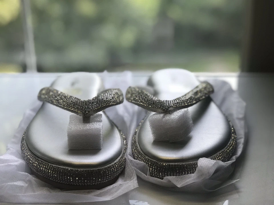 Zapatillas Mujer con Decoraciones de Estrás, Sandalias Planas Mujer Informales para Exterior Foto 1 de 4