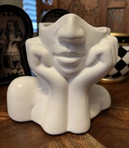 Adler Style White Ceramic Vase Pleased Lady Figure Modern Home Decor 6x7x4 NEW - Picture 1 of 4