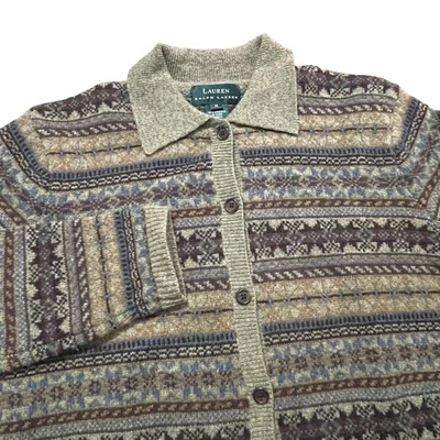 VTG Ralph Lauren Sweater Womens Medium Brown Lambs Wool Fair Isle Nordic LRL - Image 1 of 4