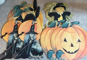 7 Vtg Hallmark Halloween Die Cut Cardboard Cutout Wall Decorations @ 10” T - Picture 1 of 24