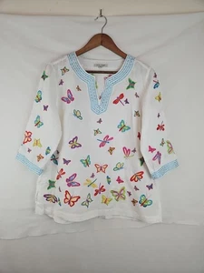 Top de lino bordado mariposa John Mark para mujer talla Petite M - Imagen 1 de 9
