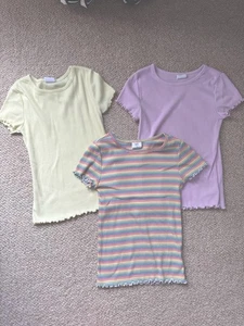 Gap Girls Age 8-9 Bundle x3 Ruffle Tshirt Tops. Striped, lemon, lilac. Summer - Picture 1 of 10