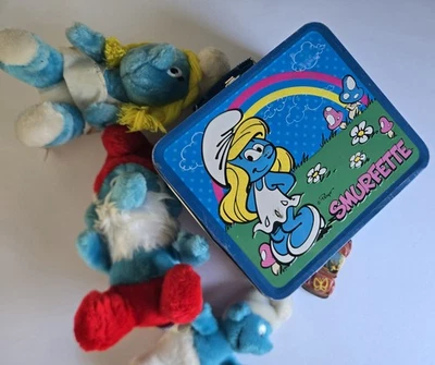 Lote de lonchera y juguetes de peluche vintage Pitufo Foto 1 de 4