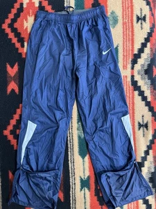 Nike Windbreaker Pants Navy Blue Mens Medium Mesh Lined Ankle Zip Y2K Wide Leg - Picture 1 of 13