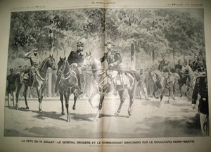 REVUE du 14 JUILLET GÉNÉRAL BRUGERE CDT MARCHAND GRAVURE de 1899 - Picture 1 of 1