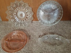 Decorative Crystal Glass Lot of 4! Round Handled Divided Serving Dish Tray Bowl - Bild 1 von 13