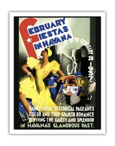 February Fiestas in Havana Cuba - Vintage Travel Poster by Caravia Montenegro - Picture 1 of 23