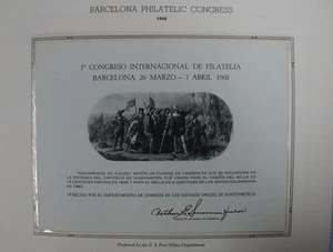 Souvenir Card PS 1 Barcelona 1960 Vignette of Landing of Columbus - Picture 1 of 3
