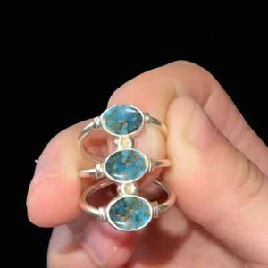 Blue Copper Turquoise Ring 925 Sterling Silver Handmade Ring All Size C 325 - Picture 1 of 6