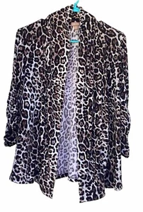 Cheetah Animal Print Cardigan Topper Size Small Open Front Ellen Tracy Black - Picture 1 of 8