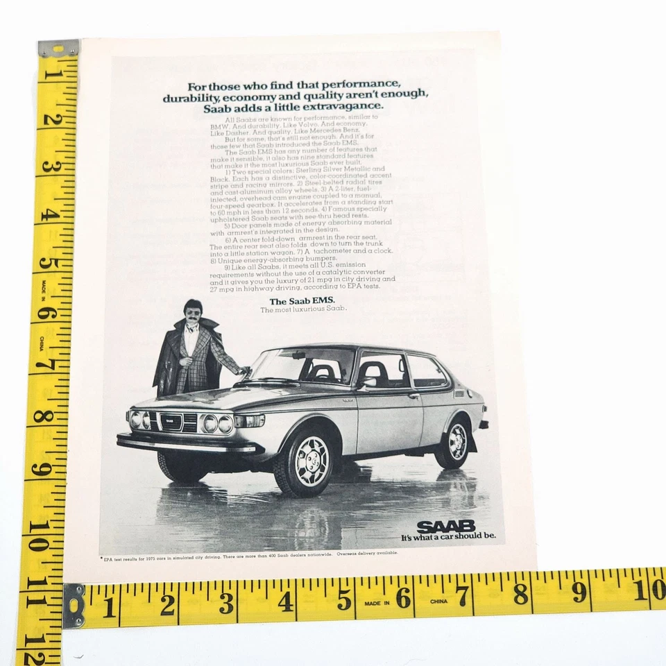 1975 SAAB 99 EMS What A Car Should Be 8" x 11" Print Ad Road Test Magazine - Image 1 of 4