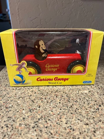 Curious George Wood Car by Schylling Monkey Wooden Derby Car Race Car NEW Cover