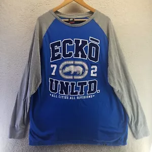 Ecko Unltd Graphic Shirt Mens 2XLT Blue Performance Long Sleeve All Cities Rhino - Picture 1 of 16