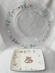PFALTZGRAFF WINTERBERRY GLASS ROUND SERVING PLATTER & INDIVIDUAL DIPPING TRAY - Picture 1 of 6