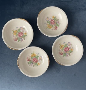 Paden City Pottery Sm Bowls Set of 4 5.25x5.5x1.5 Floral Gold Vintage F41 - Picture 1 of 11